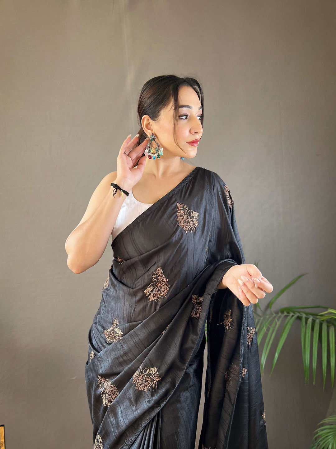 Onyx Black silk saree - PAHRAVA