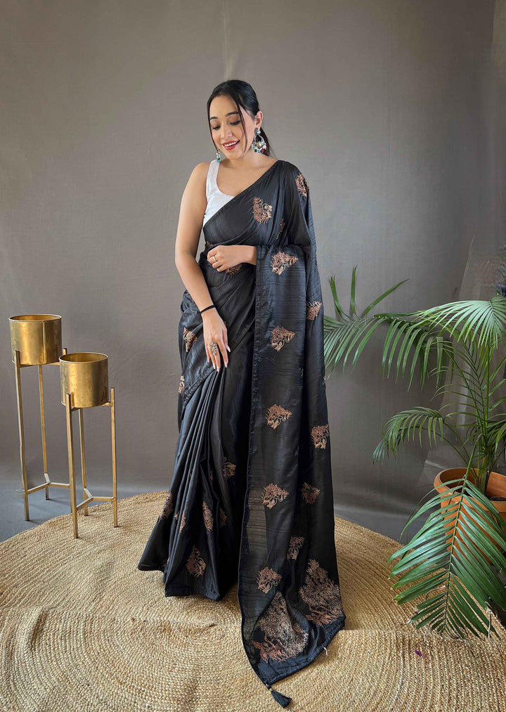 Onyx Black silk saree - PAHRAVA