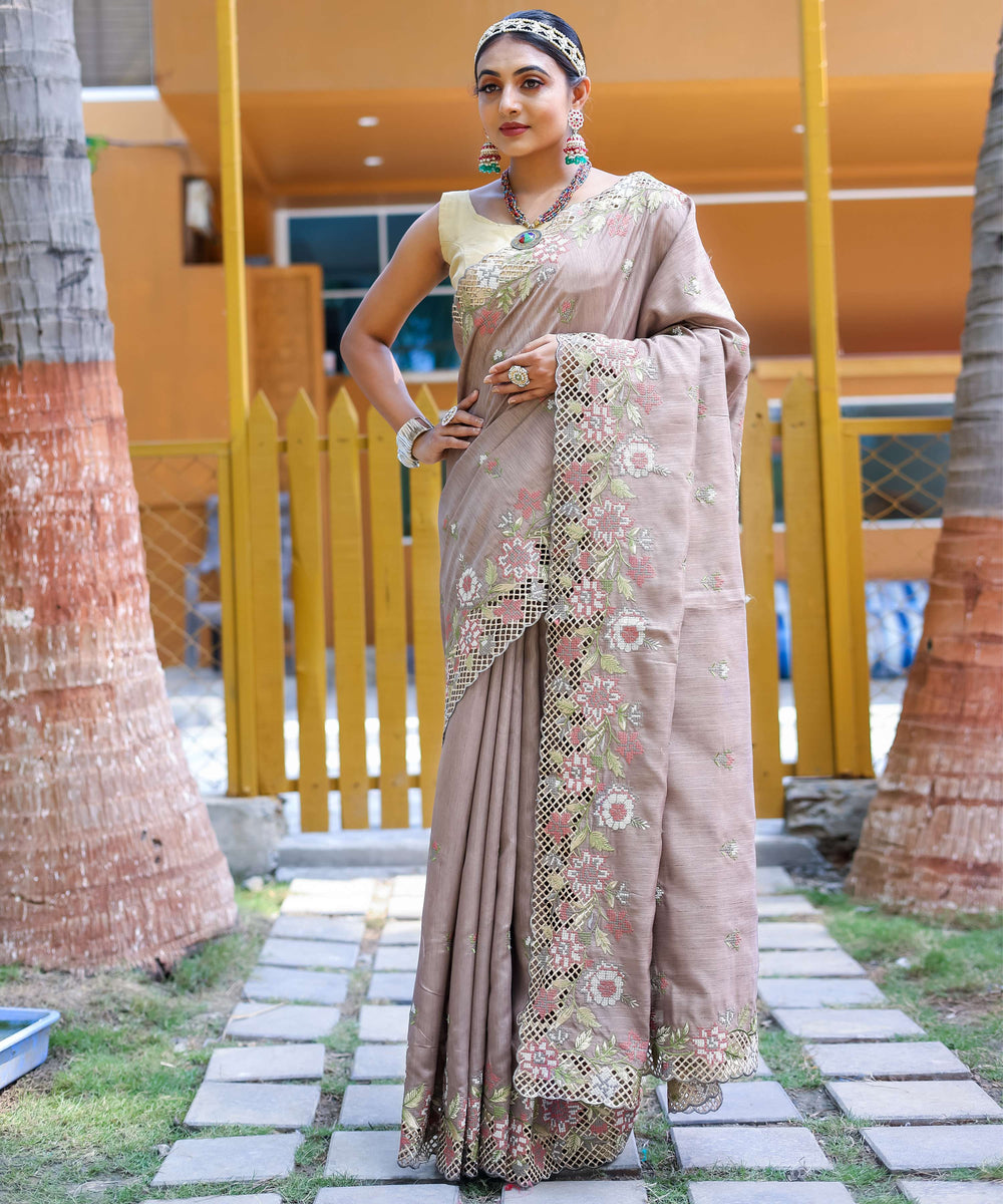 Dusky Brown silk saree - PAHRAVA