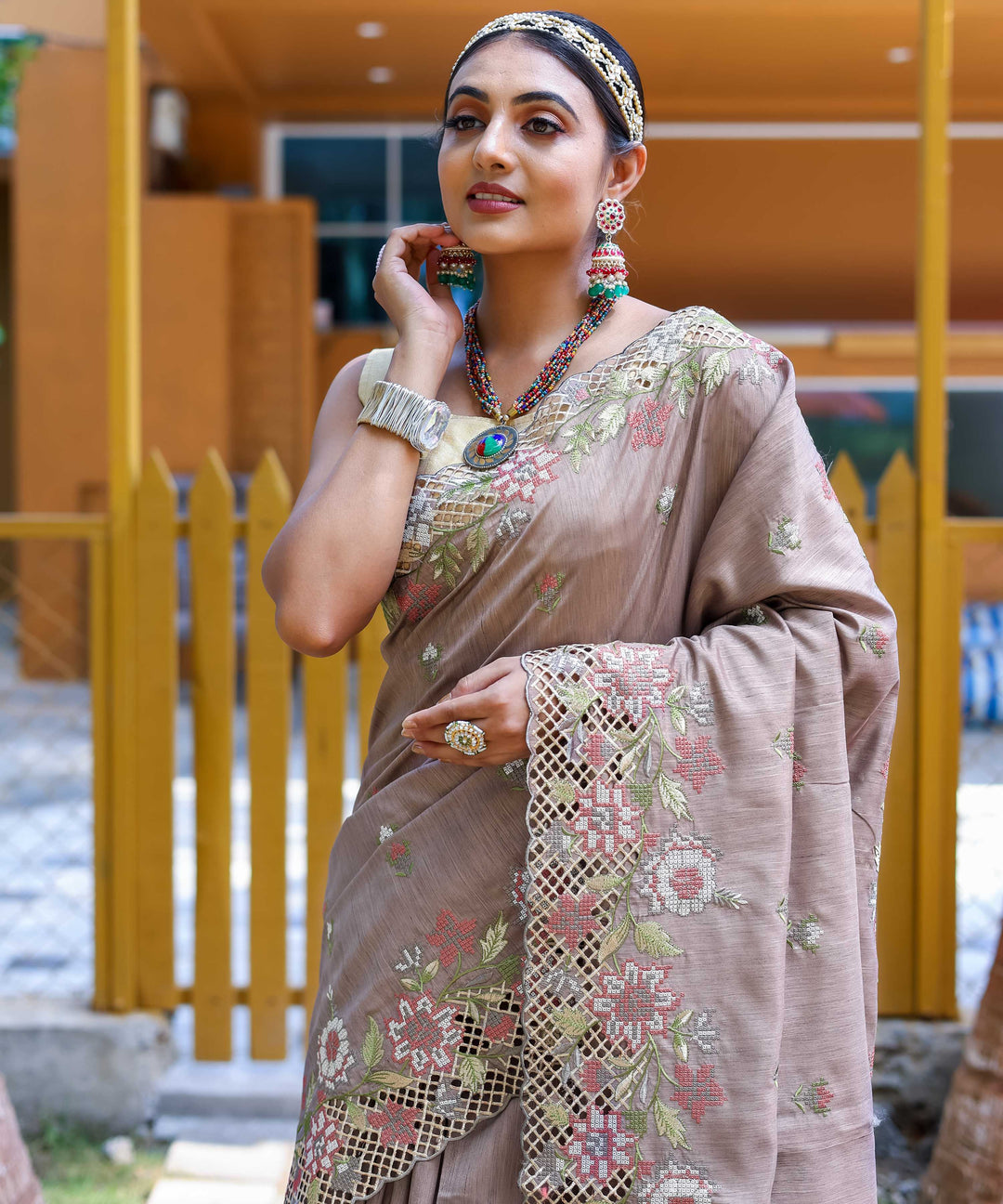 Dusky Brown silk saree - PAHRAVA