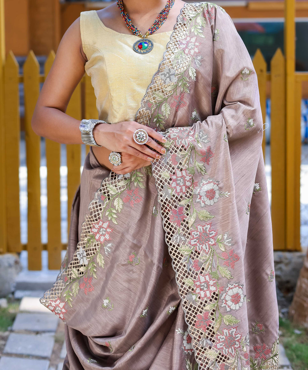 Dusky Brown silk saree - PAHRAVA