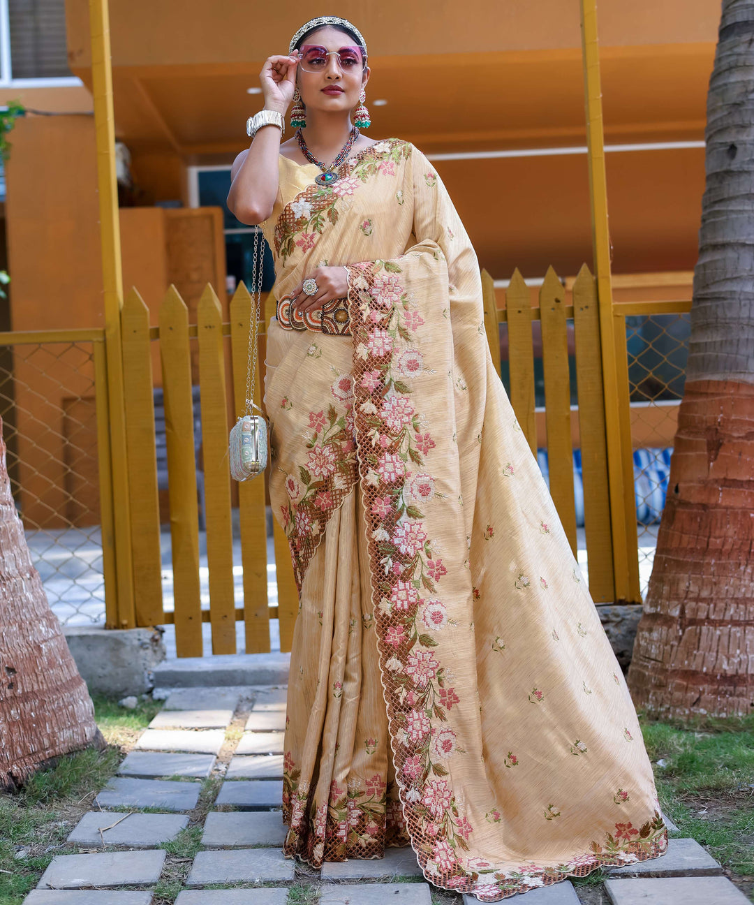 Crimson cream silk saree - PAHRAVA