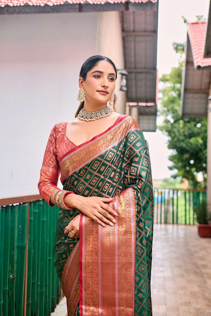 Antique Green Banarasi Handloom Soft Silk Pattu Saree - PAHRAVA