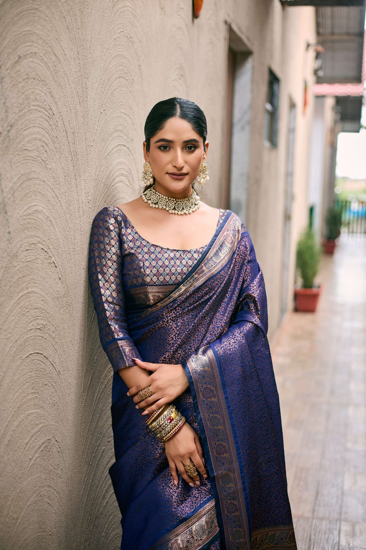 Royal Blue Soft Kubera Dharmavaram Pattu Saree - PAHRAVA