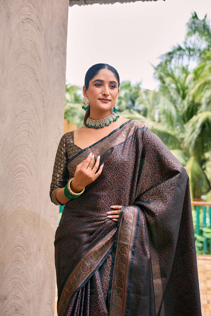 Dark Brown Soft Kubera Dharmavaram Pattu Saree - PAHRAVA