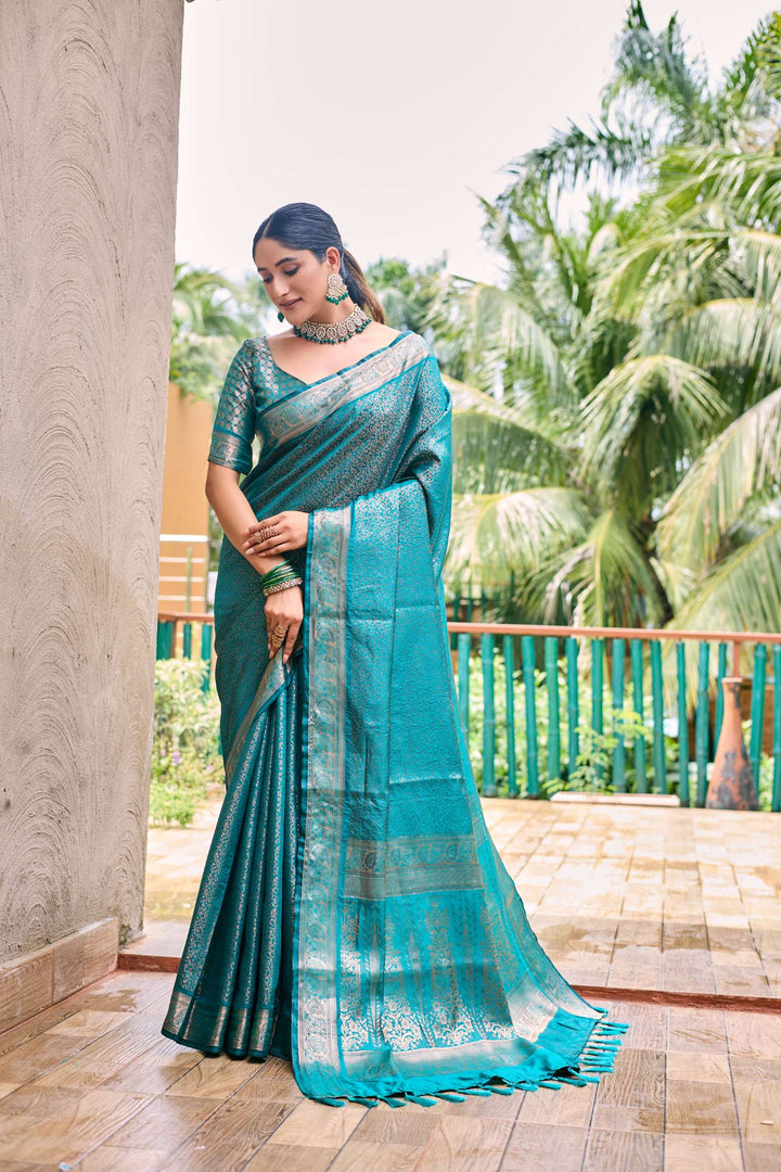 Sky Blue Soft Kubera Dharmavaram Pattu Saree - PAHRAVA