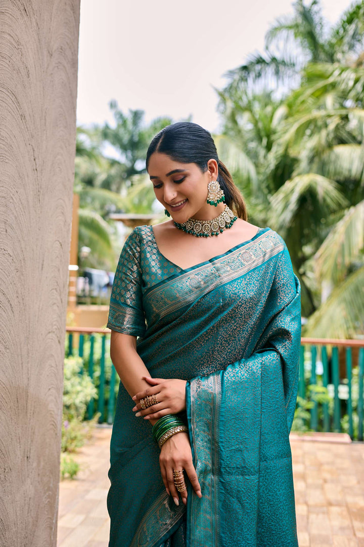 Sky Blue Soft Kubera Dharmavaram Pattu Saree - PAHRAVA