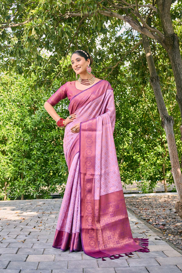 Soft Lavender Kubera Pattu Kanjivaram Silk Saree - PAHRAVA