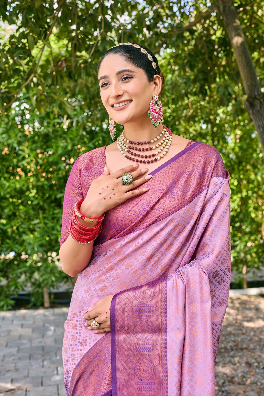 Soft Lavender Kubera Pattu Kanjivaram Silk Saree - PAHRAVA