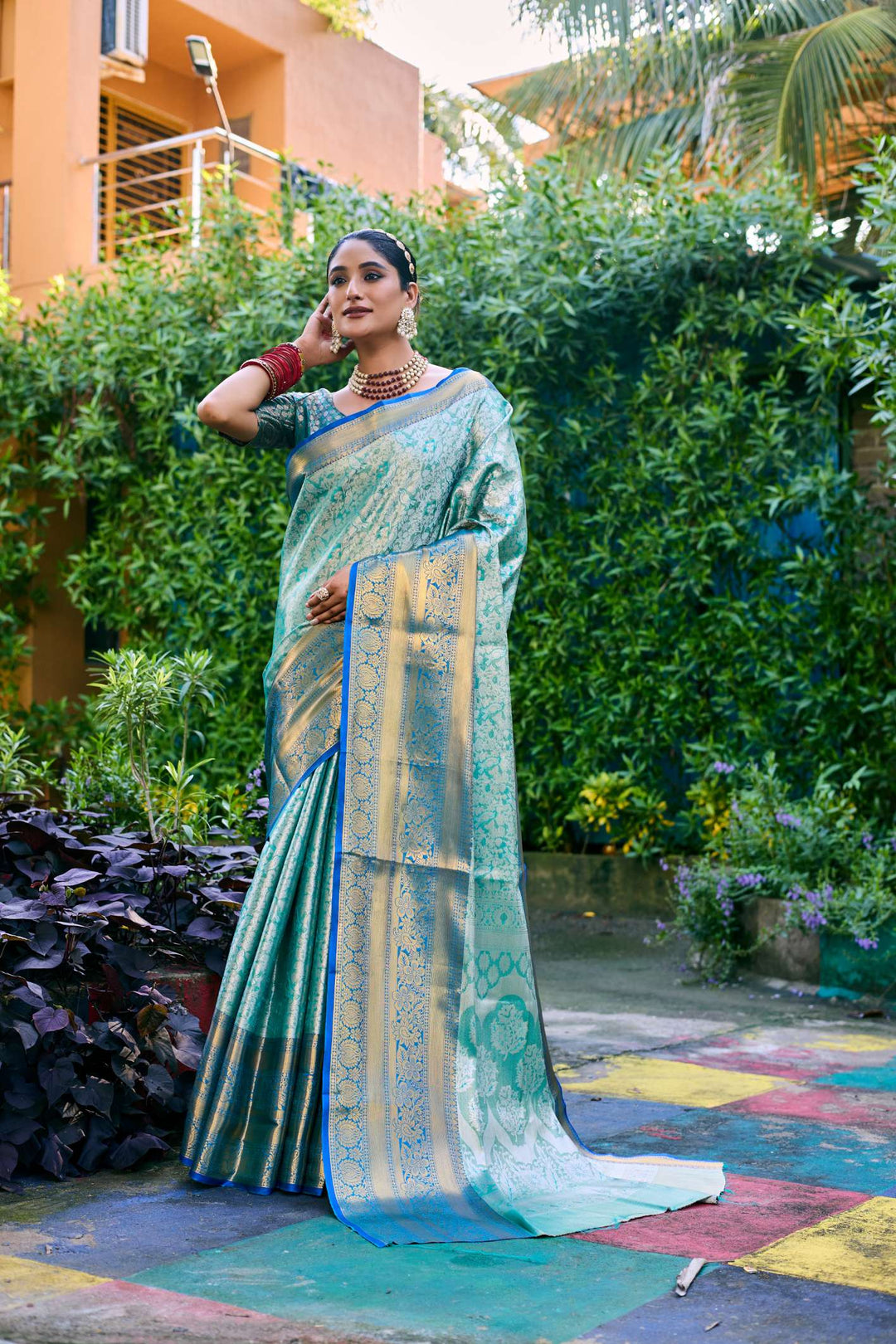 Sea Blue Banarasi Handloom Tissue Silk Saree - PAHRAVA