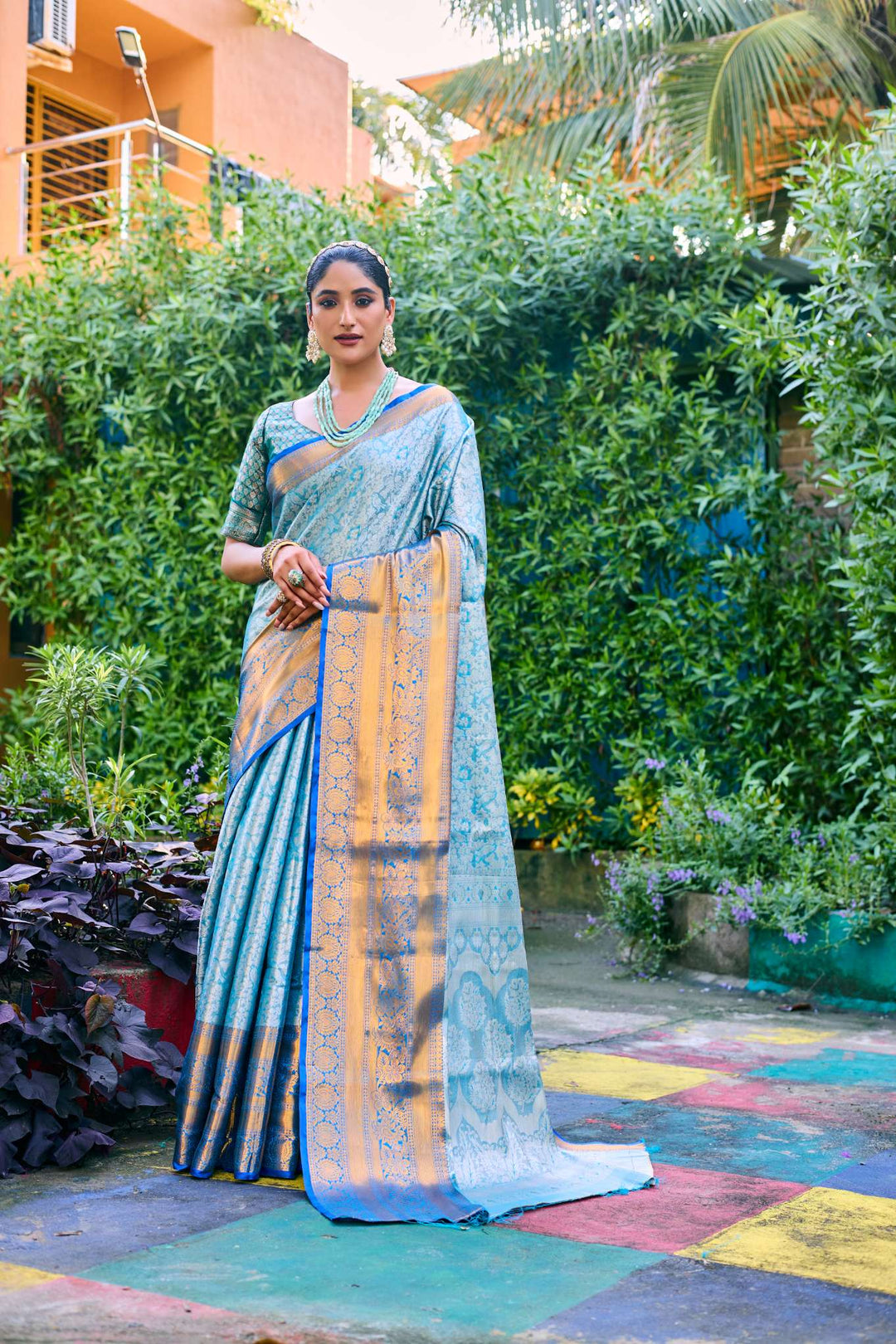 Bright Blue Banarasi Handloom Tissue Silk Saree - PAHRAVA