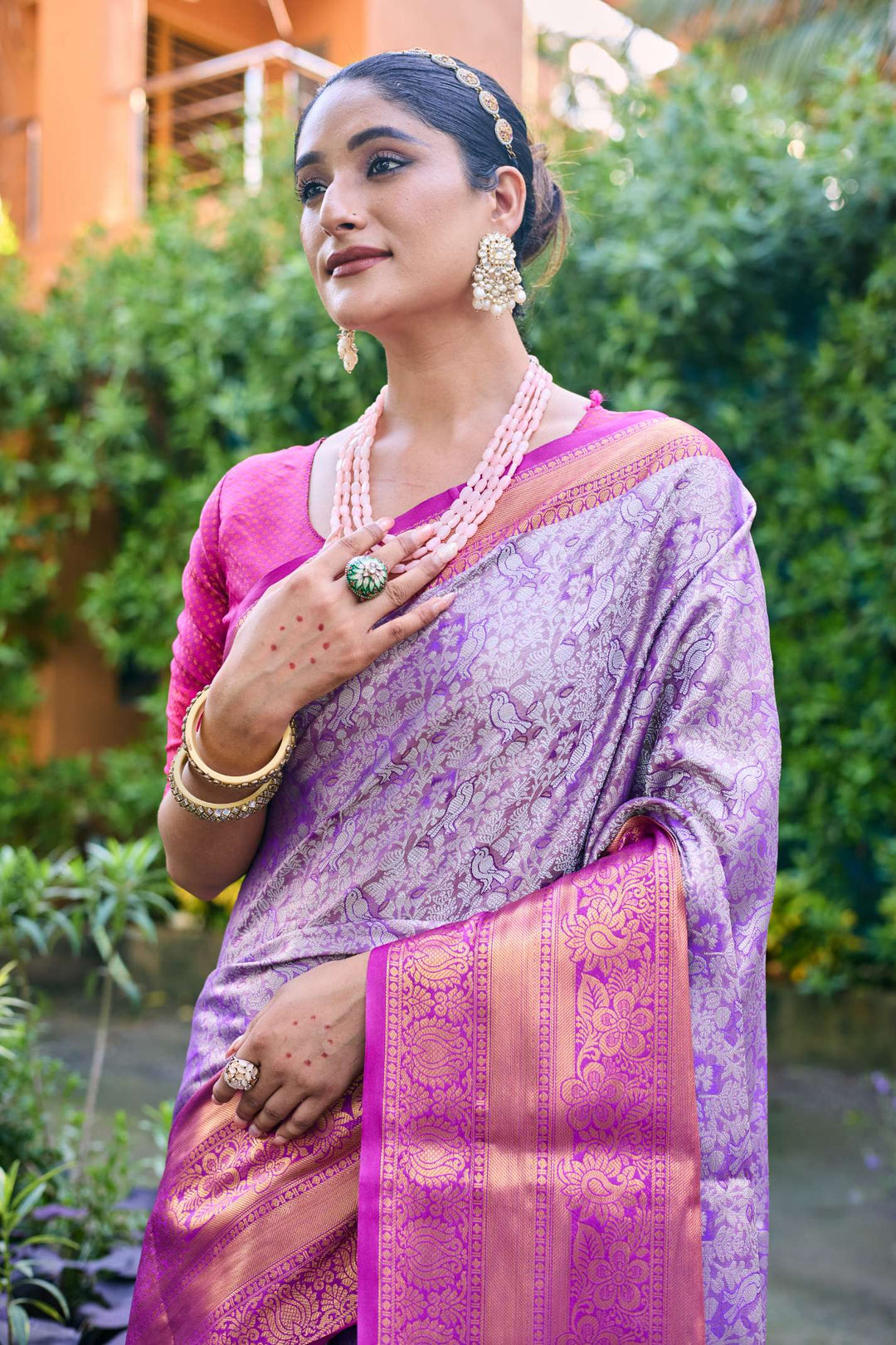 Soft Purple Banarasi Handloom Tissue Silk Saree - PAHRAVA