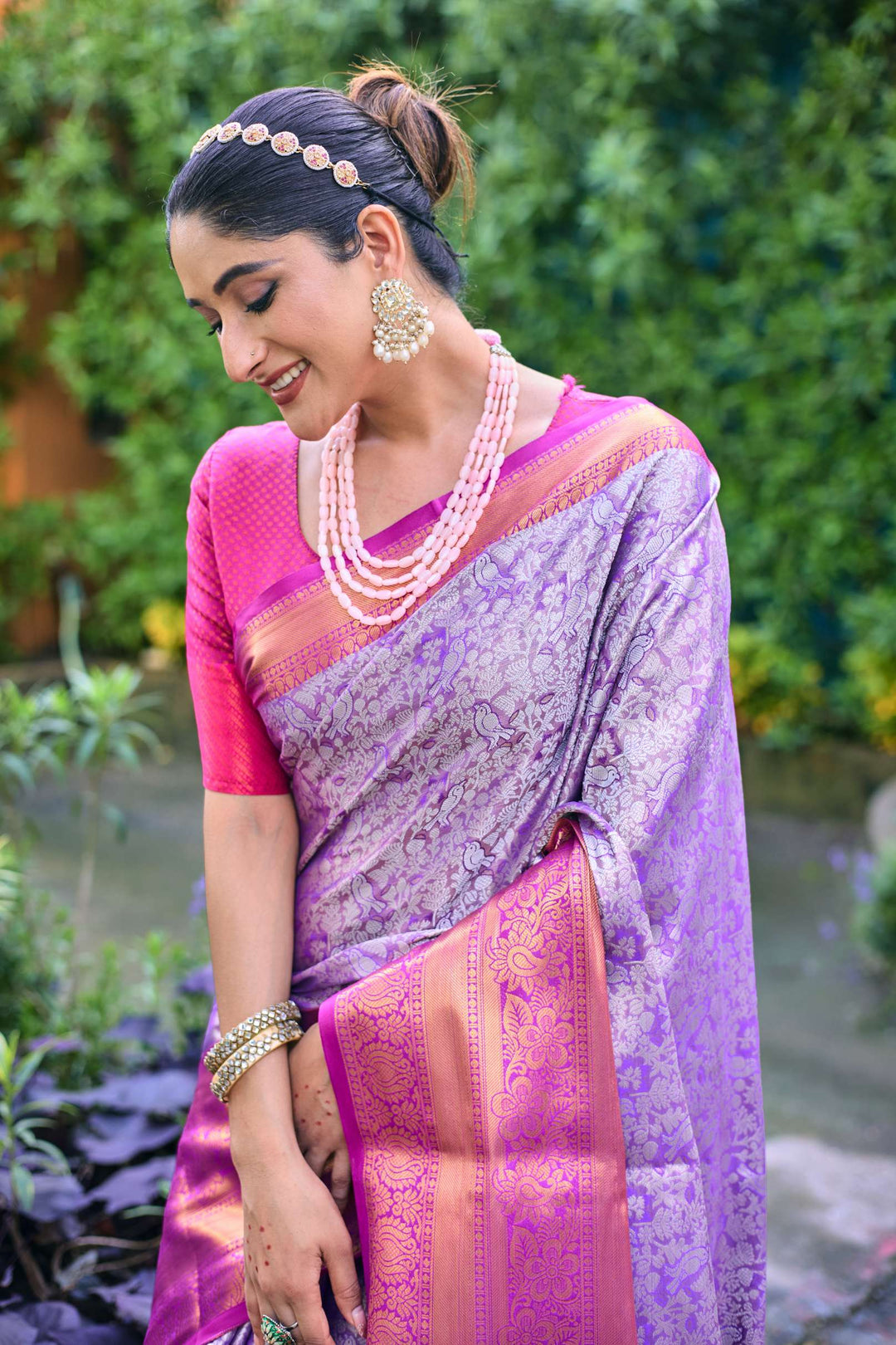 Soft Purple Banarasi Handloom Tissue Silk Saree - PAHRAVA