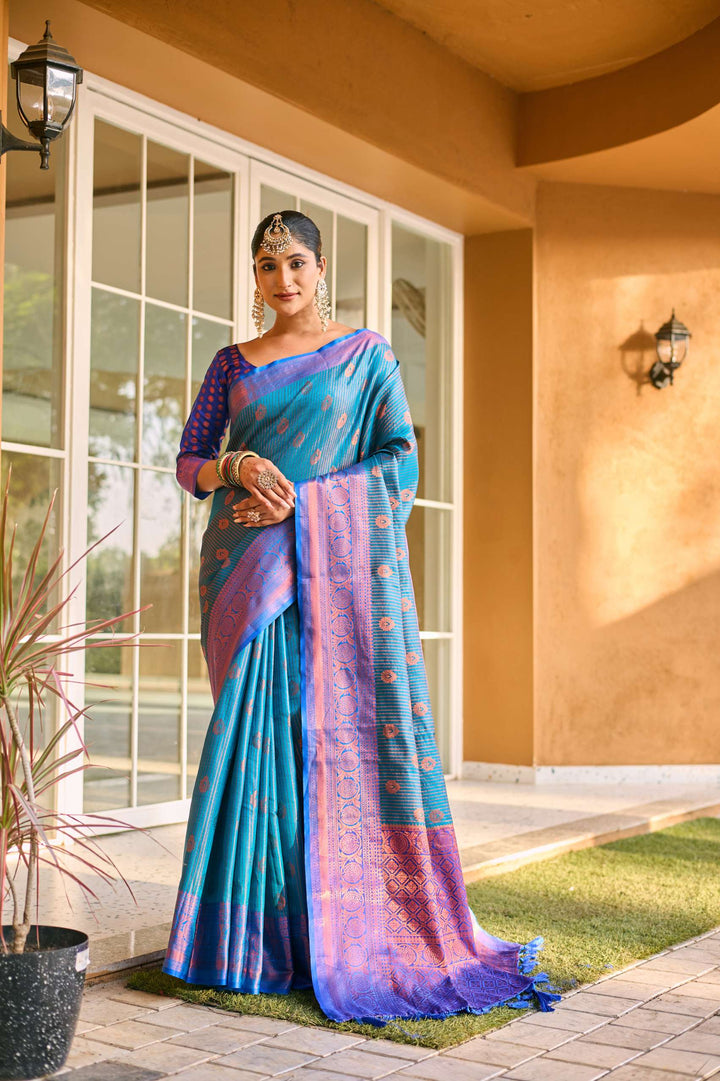 Sea Blue Kanchi Silk Saree - PAHRAVA