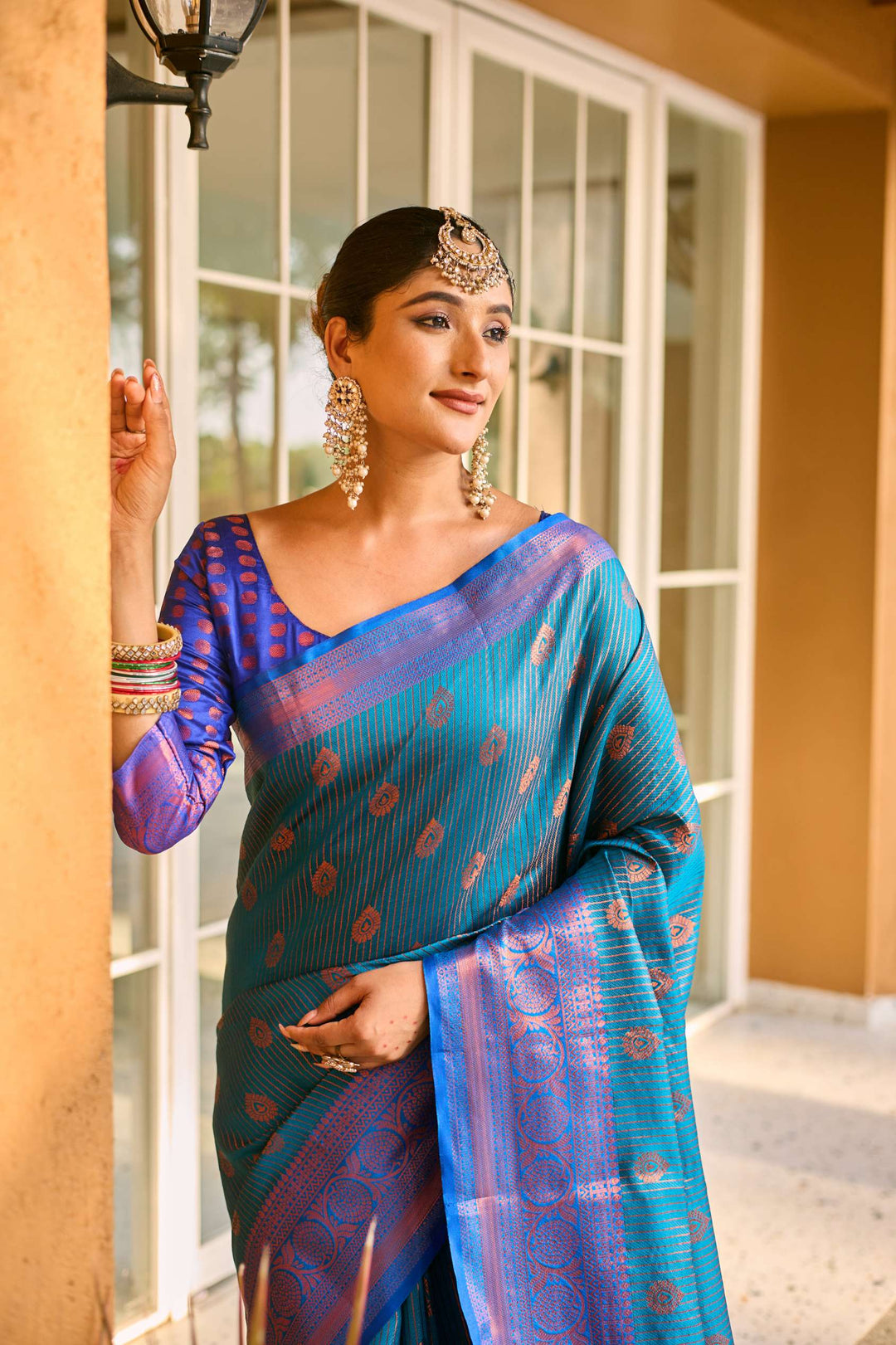 Sea Blue Kanchi Silk Saree - PAHRAVA