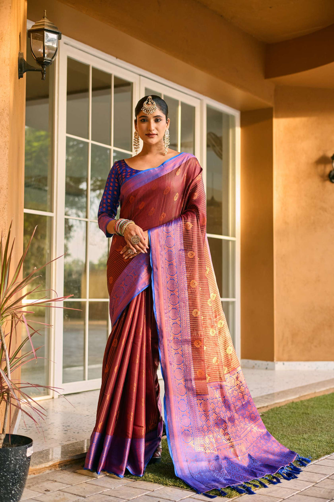 Chocolate Brown Kanchi Silk Saree - PAHRAVA