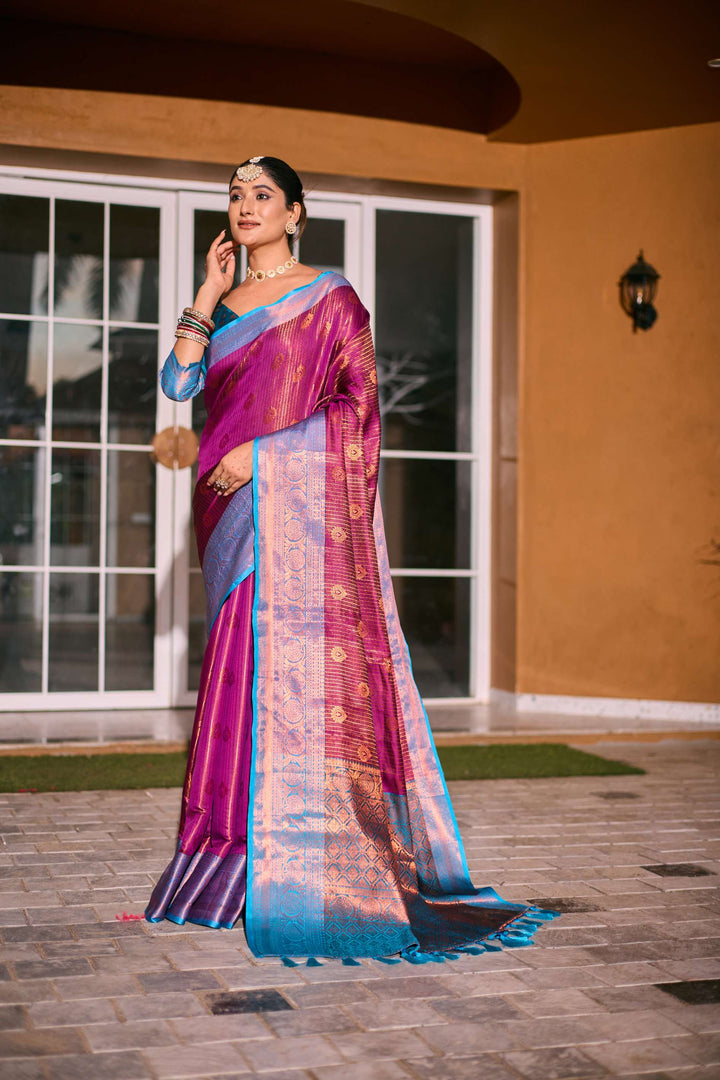 Pure Purple Kanchi Silk Saree - PAHRAVA