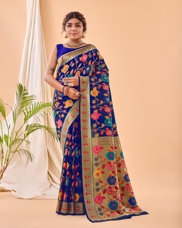 Royal Blue Luxury Paithani Silk Saree - PAHRAVA