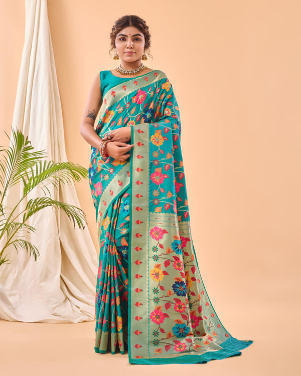 Bright Blue Luxury Paithani Silk Saree - PAHRAVA