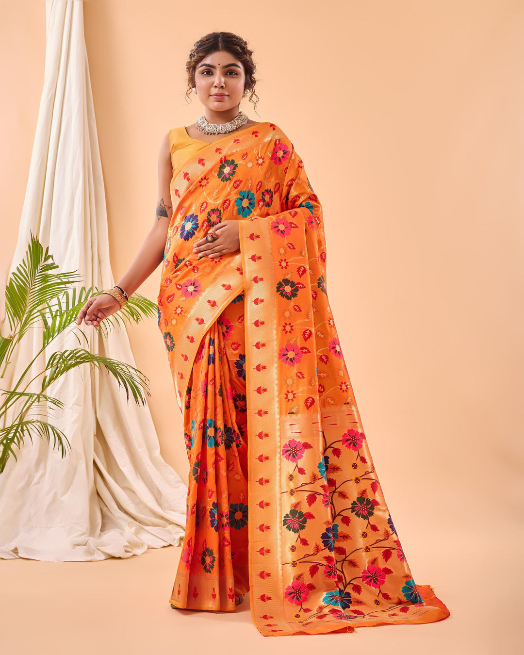 Rust Orange Luxury Paithani Silk Saree - PAHRAVA