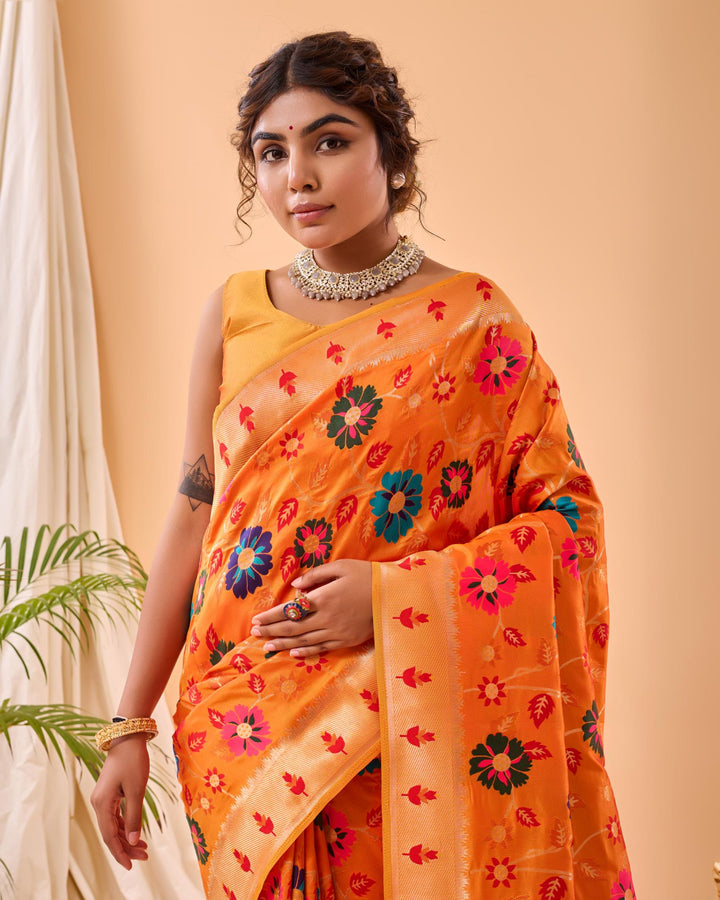 Rust Orange Luxury Paithani Silk Saree - PAHRAVA