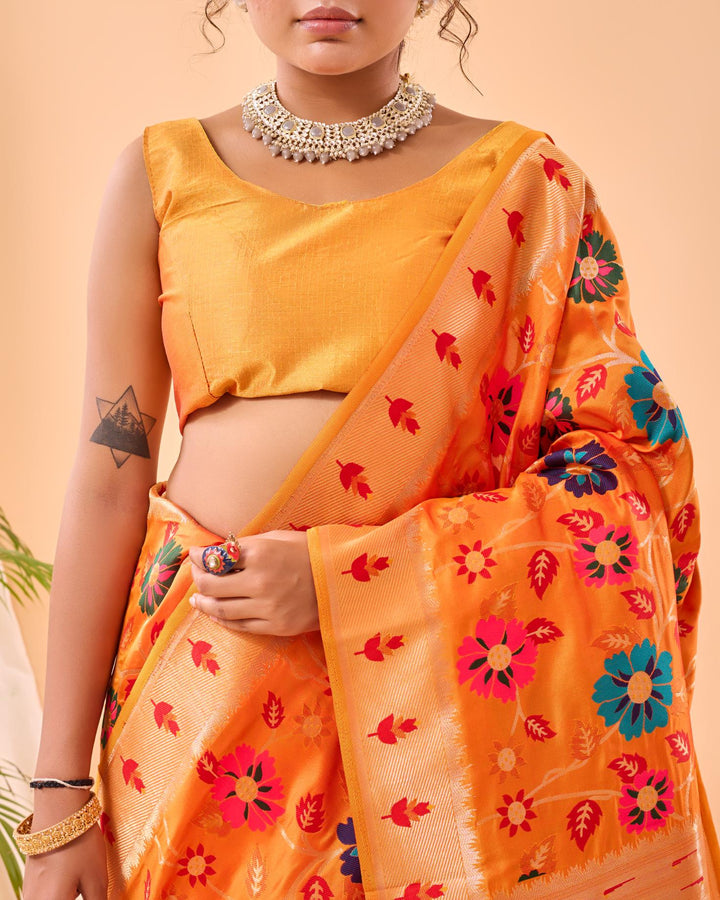 Rust Orange Luxury Paithani Silk Saree - PAHRAVA