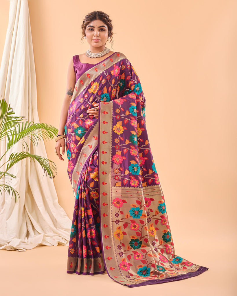 Pure Purple Luxury Paithani Silk Saree - PAHRAVA