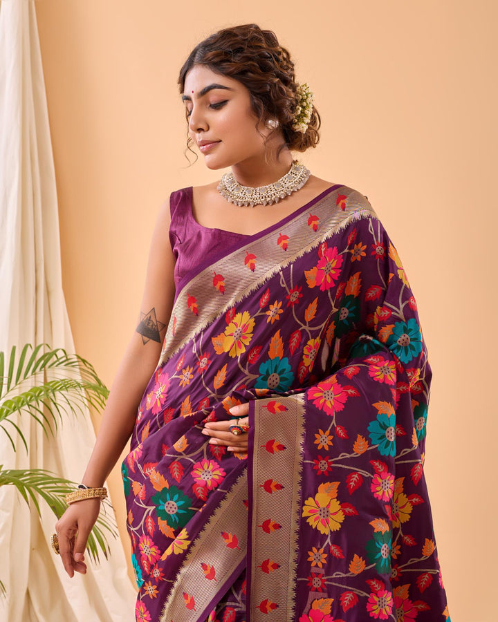 Pure Purple Luxury Paithani Silk Saree - PAHRAVA