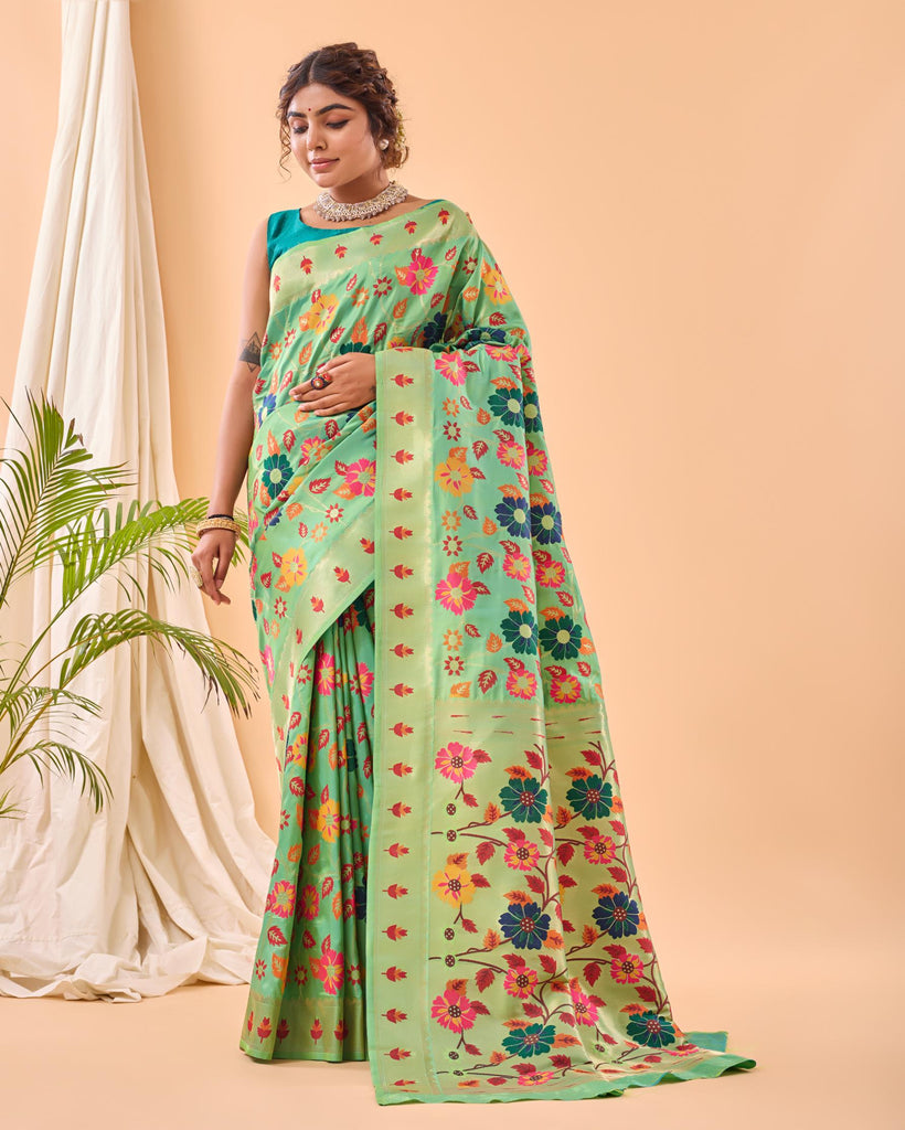 Creamish Green Luxury Paithani Silk Saree - PAHRAVA