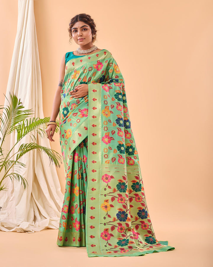 Creamish Green Luxury Paithani Silk Saree - PAHRAVA