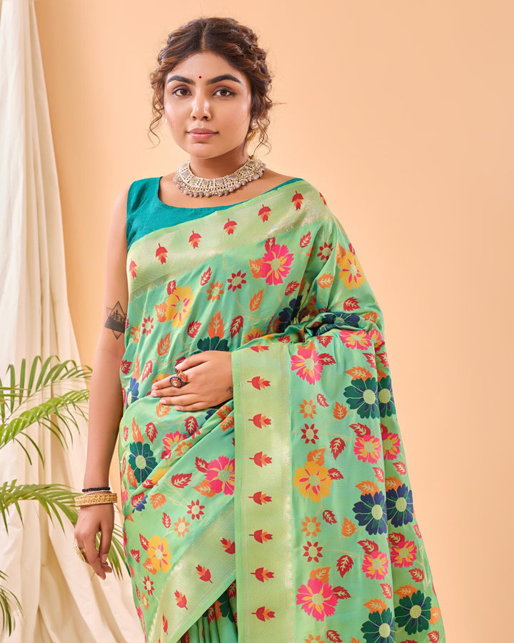 Creamish Green Luxury Paithani Silk Saree - PAHRAVA