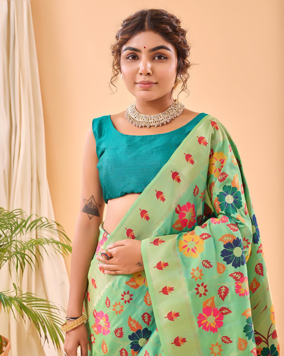 Creamish Green Luxury Paithani Silk Saree - PAHRAVA