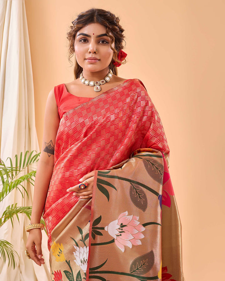 Tan Orange Paithani Silk Saree - PAHRAVA