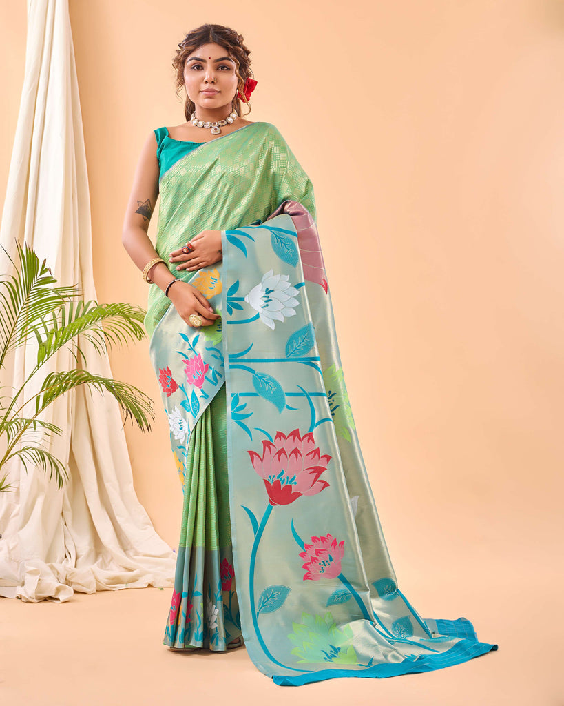 Antique Green Paithani Silk Saree - PAHRAVA