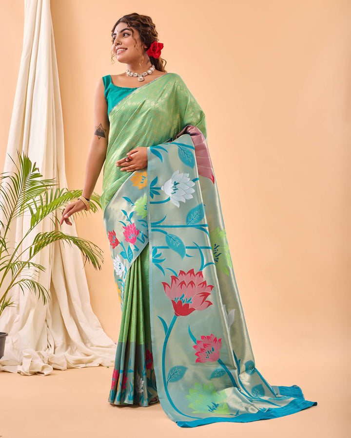 Antique Green Paithani Silk Saree - PAHRAVA