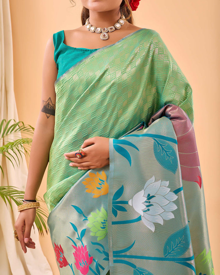 Antique Green Paithani Silk Saree - PAHRAVA