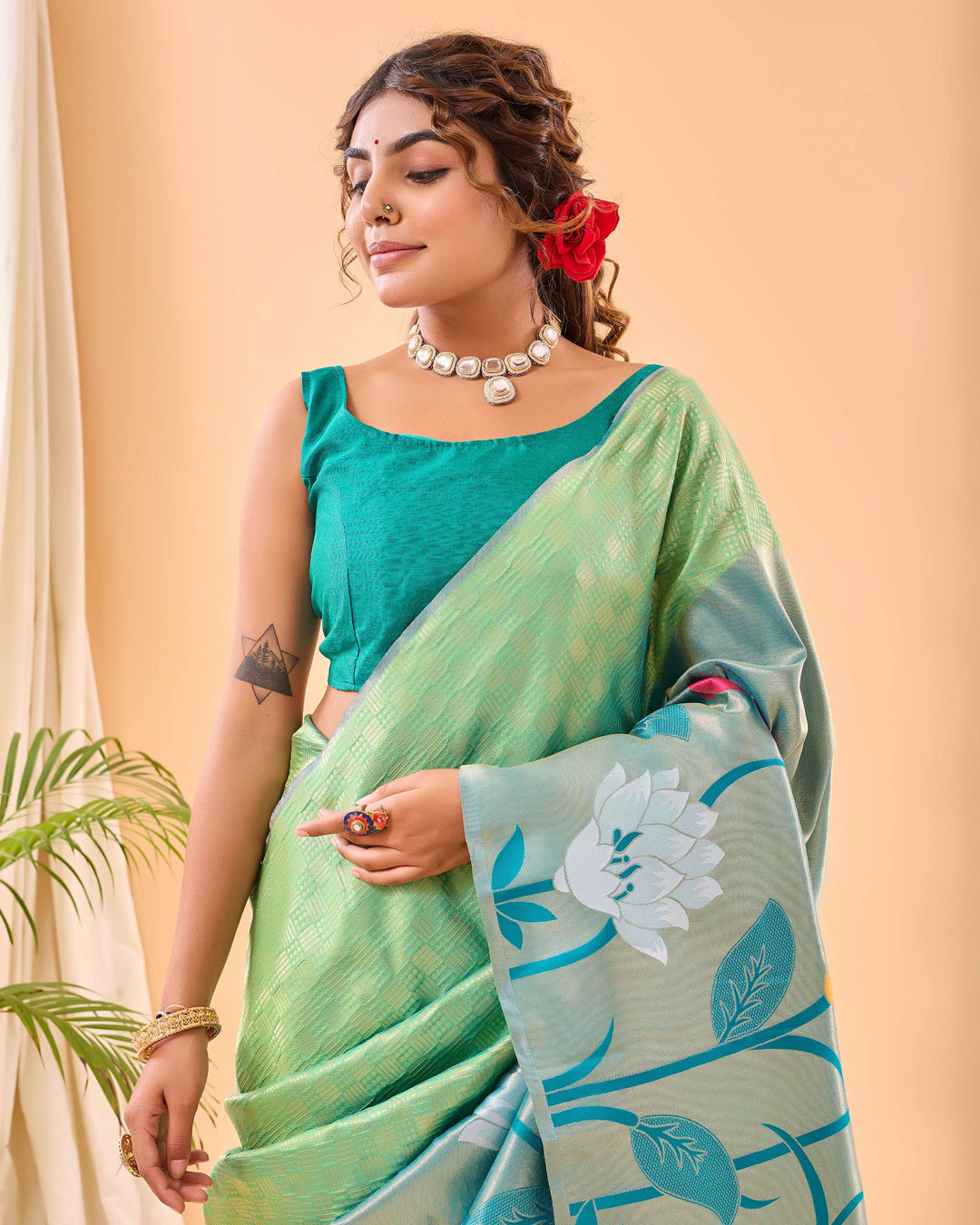 Antique Green Paithani Silk Saree - PAHRAVA