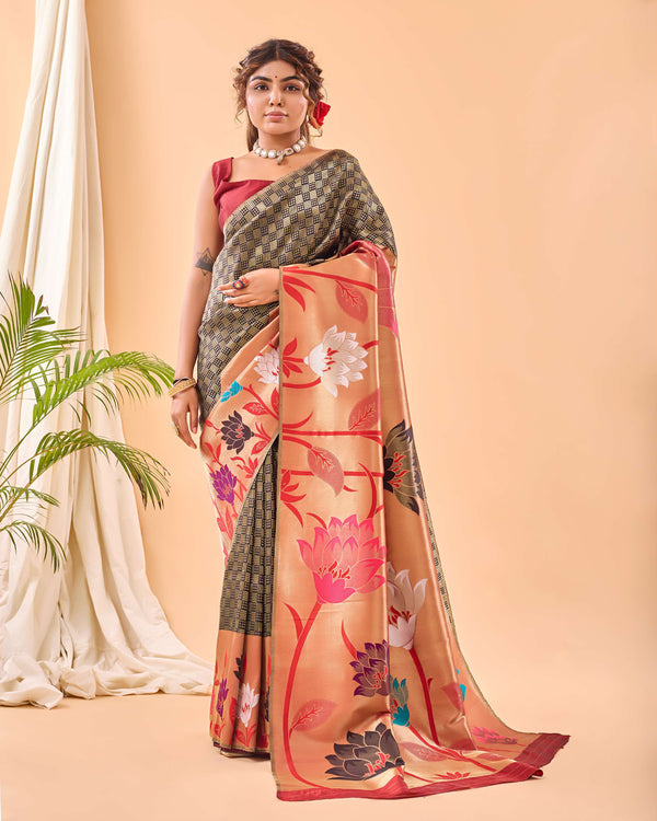 Sliver Grey Paithani Silk Saree - PAHRAVA