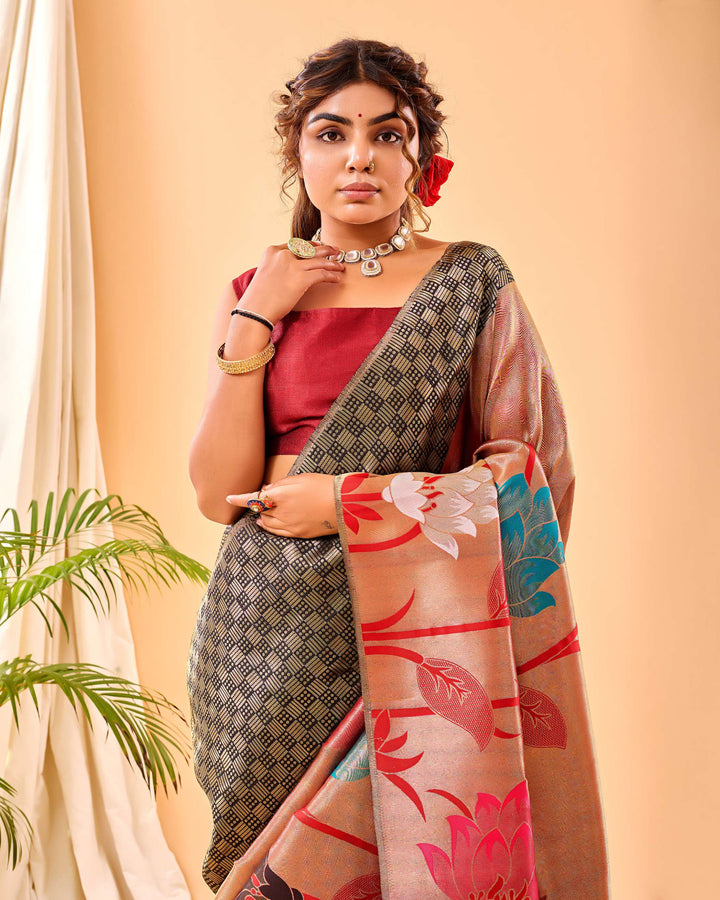 Sliver Grey Paithani Silk Saree - PAHRAVA