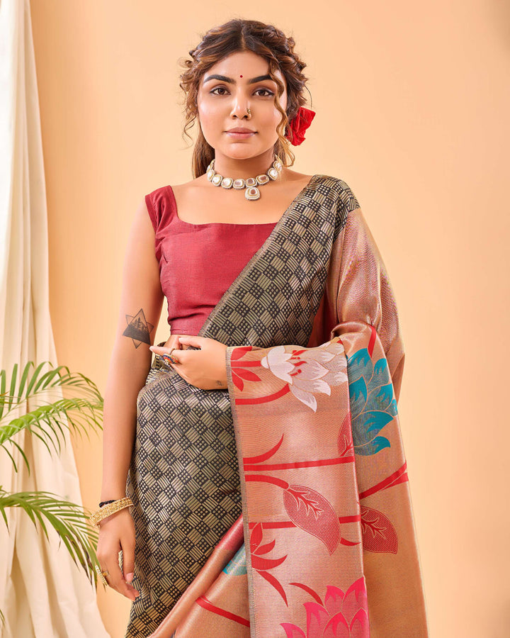 Sliver Grey Paithani Silk Saree - PAHRAVA