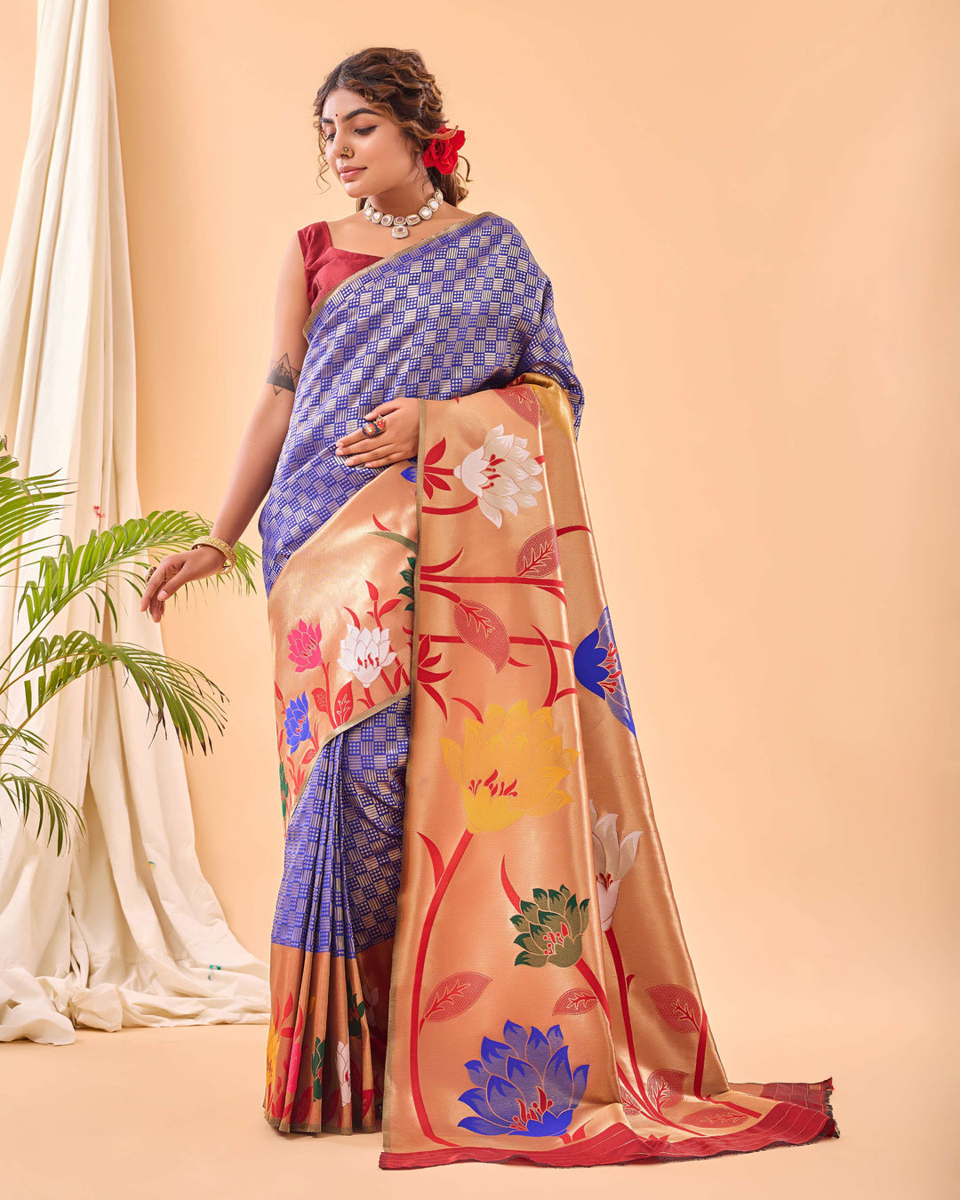 Navy Blue Paithani Silk Saree - PAHRAVA