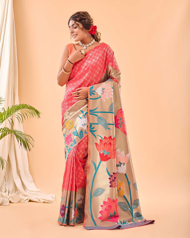 Dark Pink Paithani Silk Saree - PAHRAVA