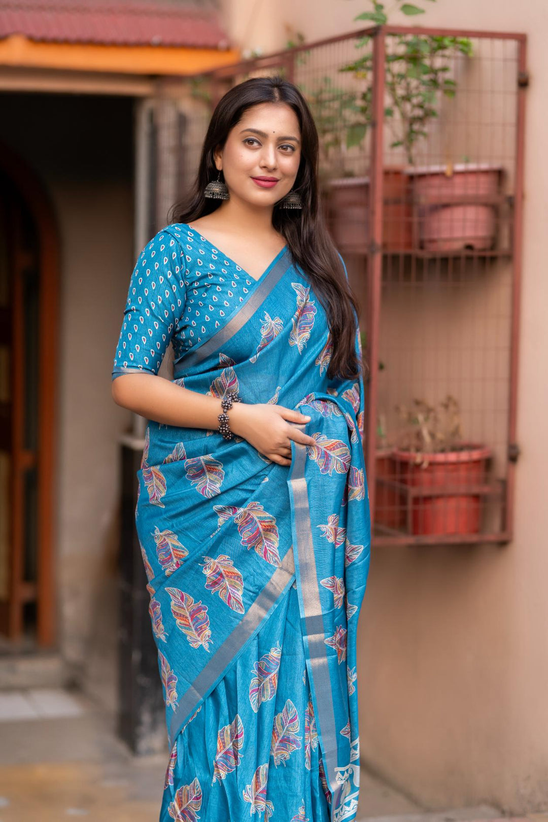 Sky Blue soft crape with Zari Pattu border saree.