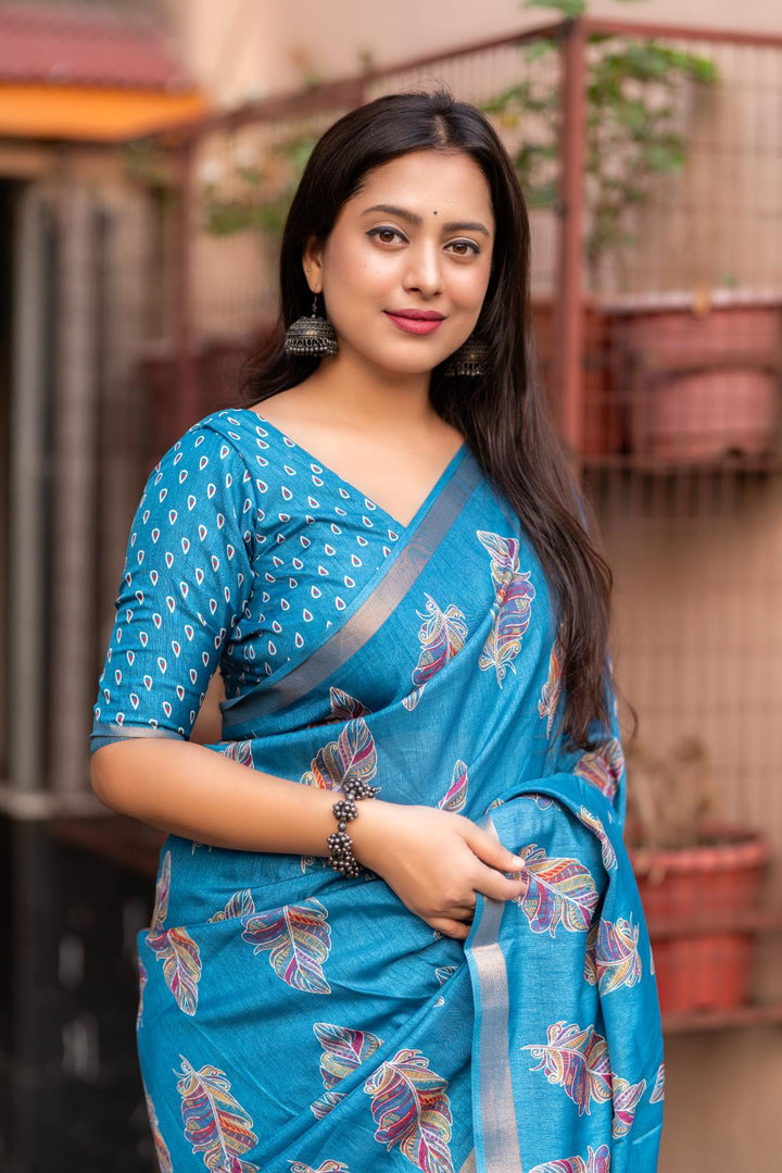 Sky Blue soft crape with Zari Pattu border saree.