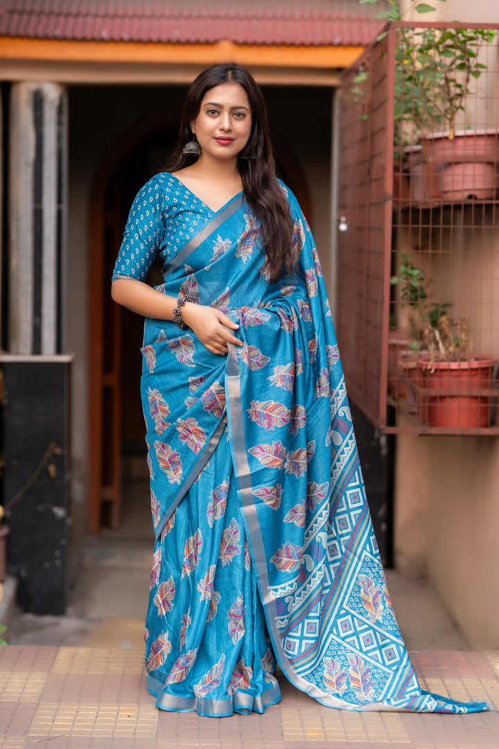 Sky Blue soft crape with Zari Pattu border saree.