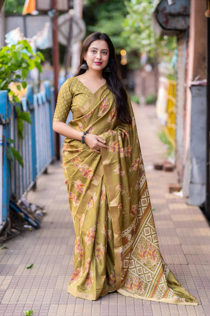 Luxor Gold soft crape with Zari Pattu border saree.