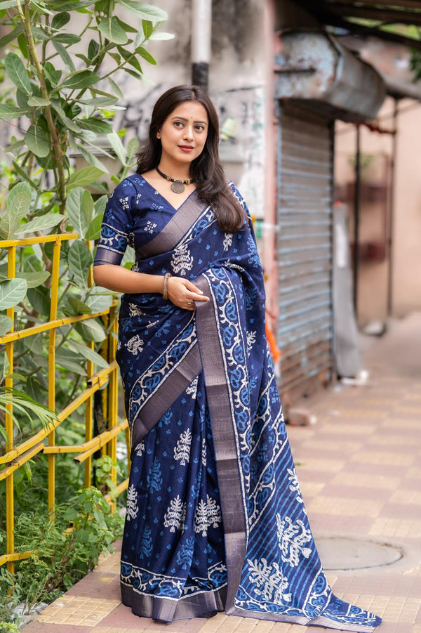 Royal Blue Soft Silk Slub Woven Saree.