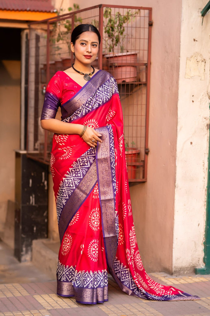 Dark Pink soft cotton cape with Jacq Zari woven border saree.