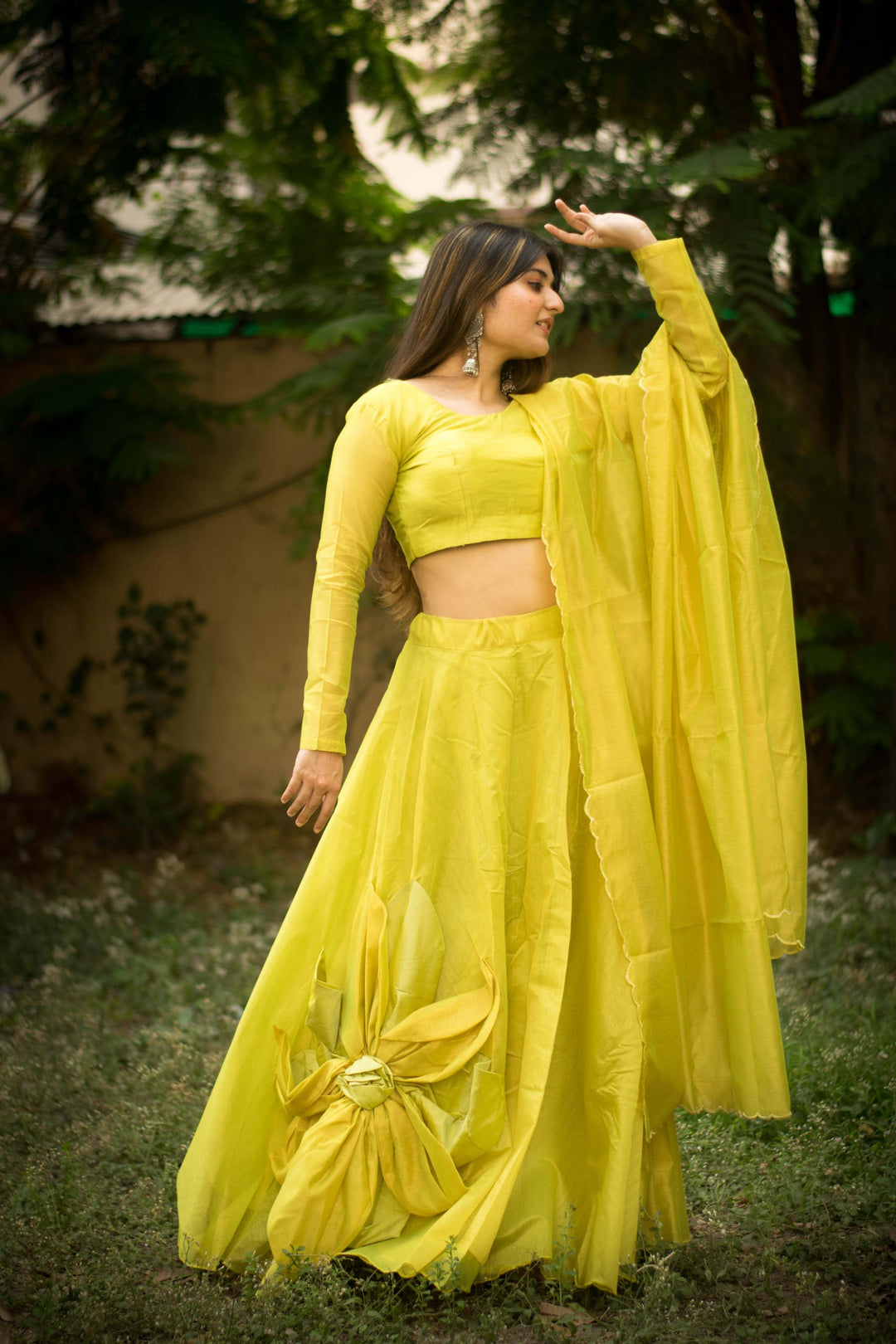 Gold Yellow Rajwadi Chanderi Silk Lehenga Choli - PAHRAVA