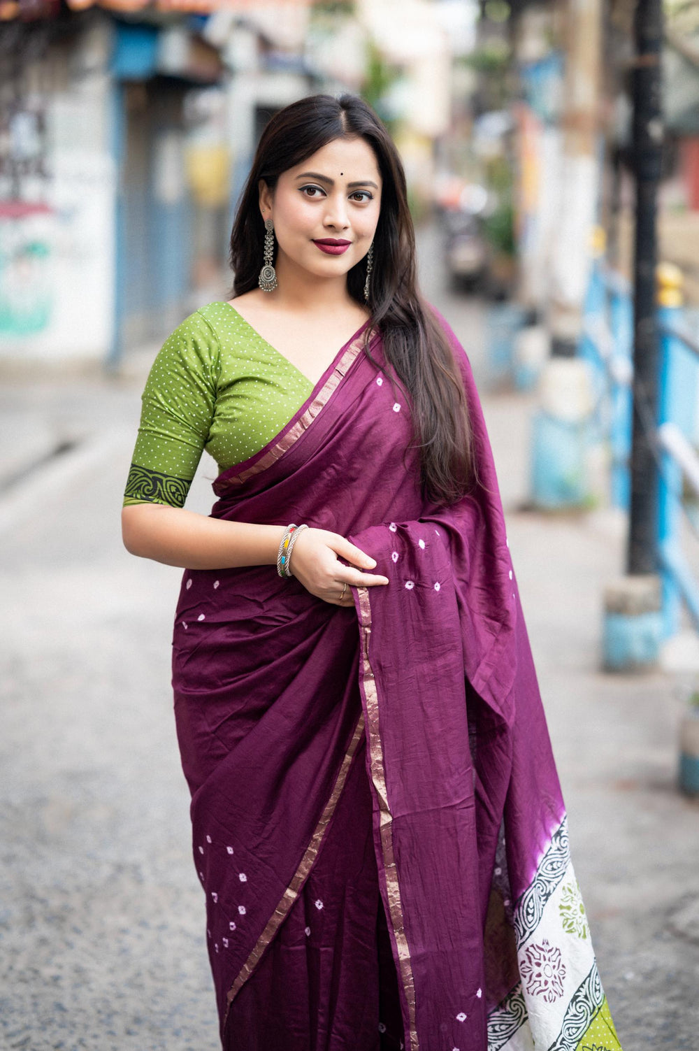 Rebecca Purple Soft Pure Chanderi Cotton Saree With Allover Hand Typed Bhandani Designs - PAHRAVA